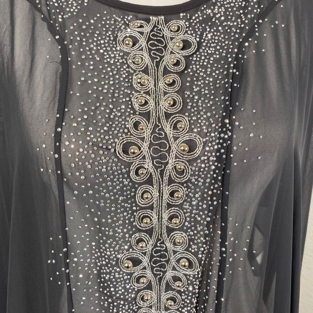 Le Mirage Kaftan Dress Cover Up Semi Sheer Embellished Black Sz 48/XXL Resort - Picture 6 of 14